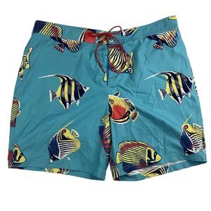 Nautica Blue Angel Fish Swim Trunks Back Pocket Mesh Lined Sz XXL 2XL Ocean